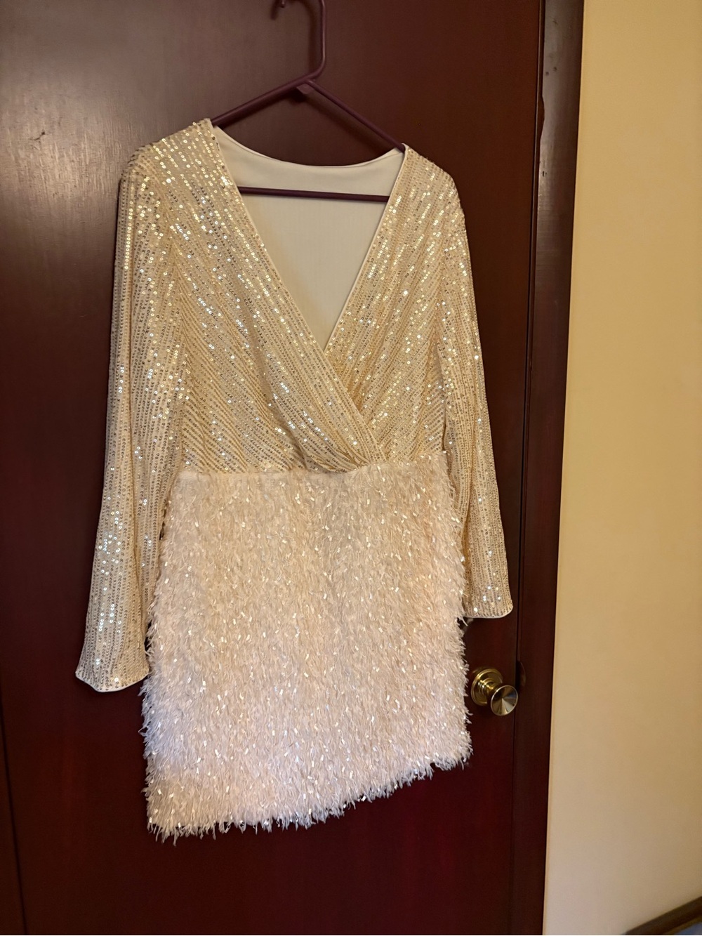 Sequin Fringe Mini Dress Ivory Gold 1XL - Picture 7 of 8